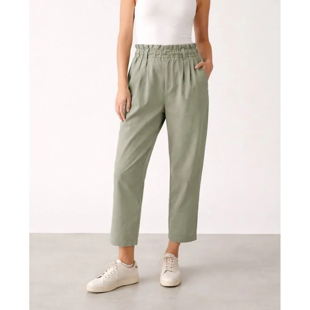 Sage Green Paperbag Waist Pants Everlane Organic Cotton Pull On Size S
